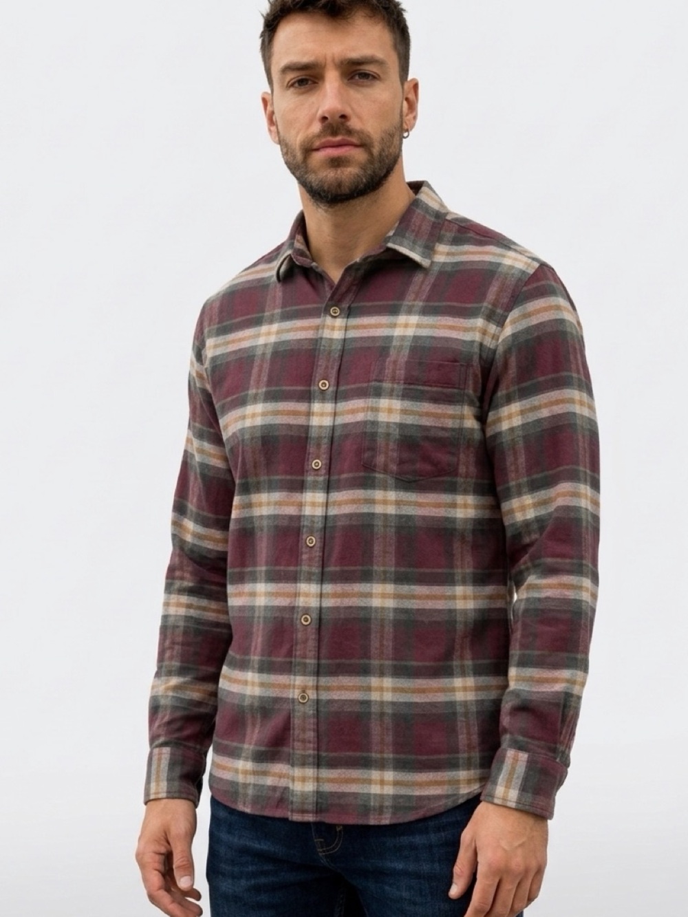 UNTUCKit Greyton Men’s Large Plaid Flannel Shirt Burgundy Gray